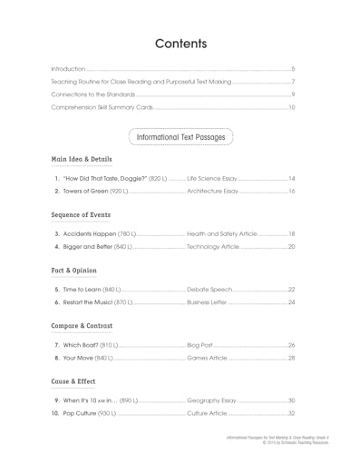 Informational Passages for Text Marking & Close Reading: Grade 4: 20 Reproducible Passages With Text-Marking Activities That Guide Students to Read Strategically for Deep Comprehension