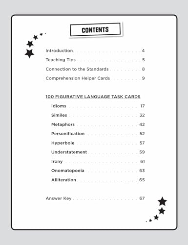 100 Task Cards: Figurative Language: Reproducible Mini-Passages With Key Questions to Boost Reading Comprehension Skills