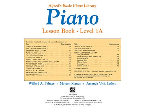 Alfred's Basic Piano Library Lesson Book, Bk 1A: Book & CD