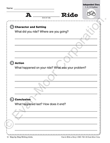 Evan-Moor How to Write a Story, Grades 1-3 Homeschool & Classroom Workbook, Printables, Develop Confident & Competent Storywriters, Learn Parts of a ... for 6 Genres (Writing Skills Essentials)