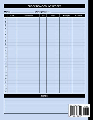 Checking Account Ledger: Check and Debit Card Register 100 Pages 2,400 Entry Lines Total: Size = 8.5 x 11 Inches