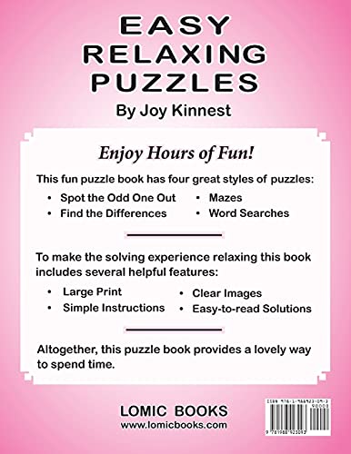 Easy Relaxing Puzzles: Includes Spot the Odd One Out, Mazes, Word Searches and Find the Differences