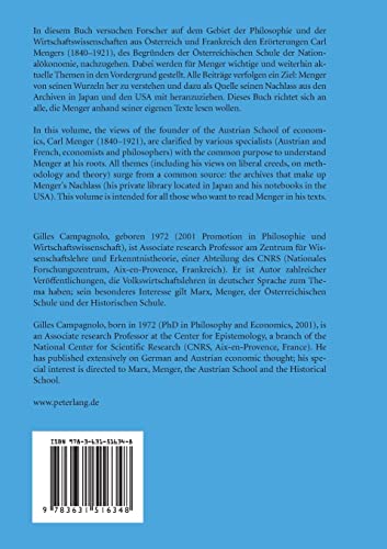 Carl Menger: Neu errtert unter Einbeziehung nachgelassener Texte- Discussed on the Basis of New Findings (Wiener Arbeiten zur Philosophie) (English and German Edition)