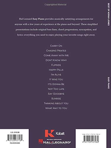 Norah Jones - Best of Easy Piano Songbook Pop Sheet Music for Beginners with Lyrics Includes Come Away with Me Don't Know Why Sunrise and More Piano Music Book for Teens and Adult Learners