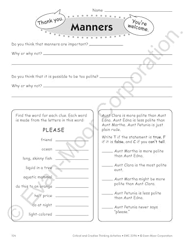 Critical & Creative Thinking Activities, Grade 4 (Critical and Creative Thinking Activities)