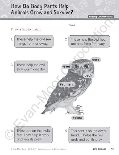 Evan-Moor Science Lessons and Investigations, Grade 1, Homeschool and Classroom Teaching Resource Workbook, Reproducible Worksheets, Observe, Analyze, ... Physical (Science Lessons & Investigations)
