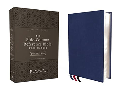 NIV, Side-Column Reference Bible (Deep Study at a Portable Size), Personal Size, Premium Goatskin Leather, Blue, Premier Collection, Art Gilded Edges, Comfort Print