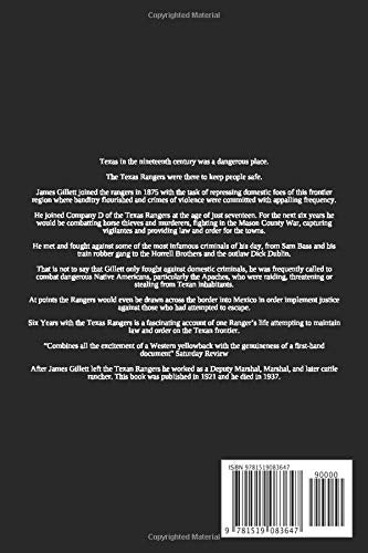 Six Years With the Texas Rangers: 1875-1881 — back cover