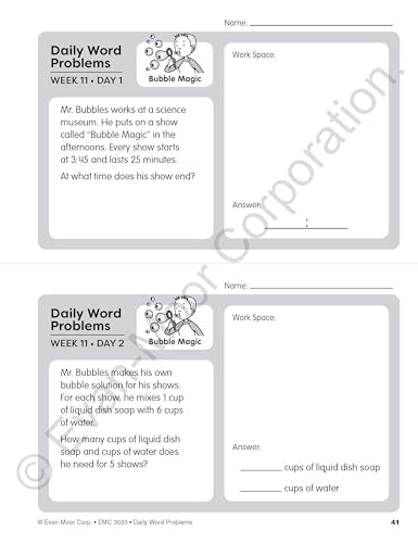 Evan-Moor Daily Word Problems, Grade 3, Homeschooling & Classroom Resource Workbook, Problem-Solving Real Life Math Skills, Reproducible Worksheet ... Fractions, Time (Daily Word Problems Math)
