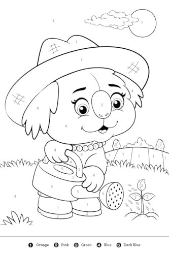 Mini Color by Number Kids Coloring Book with 5 Markers -Sloth & Friends