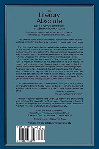 The Literary Absolute: The Theory of Literature in German Romanticism (Suny Series in Judaica) (Suny Series : Intersections : Philosophy and Critical Theory)