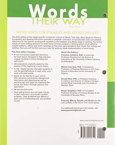 Words Their Way: Word Sorts for Syllables and Affixes Spellers (Words Their Way Series)