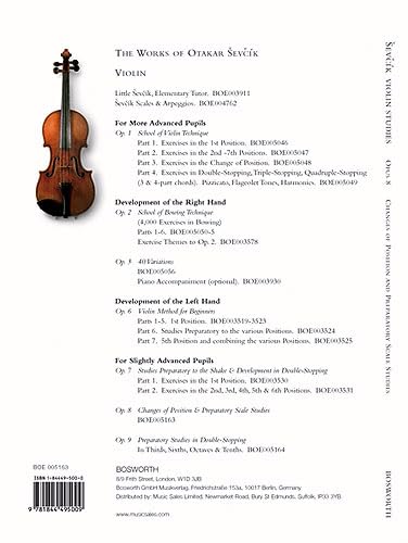 Sevcik Violin Studies: Opus 8 - Changes of Position and Preparatory Scale Studies Intermediate Violin Sheet Music Book with Classical Training and Methods Violin Technique Studies for Practice