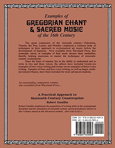 Examples of Gregorian Chant & Sacred Music of the 16th Century — back cover