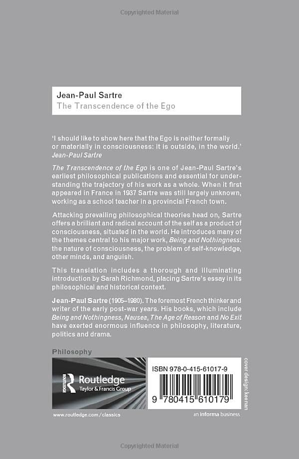 The Transcendence of the Ego: A Sketch for a Phenomenological Description (Routledge Classics)