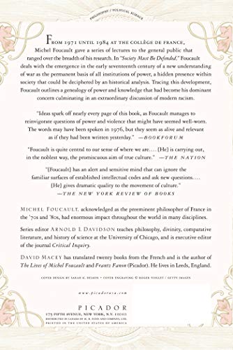 "Society Must Be Defended" (Michel Foucault Lectures at the