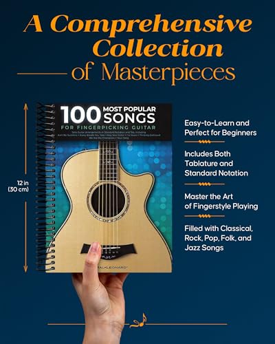 100 Most Popular Songs for Fingerpicking Guitar: Solo Guitar Arrangements in Standard Notation and Tab - Guitar Sheet Music Book for Beginners and Advanced Players