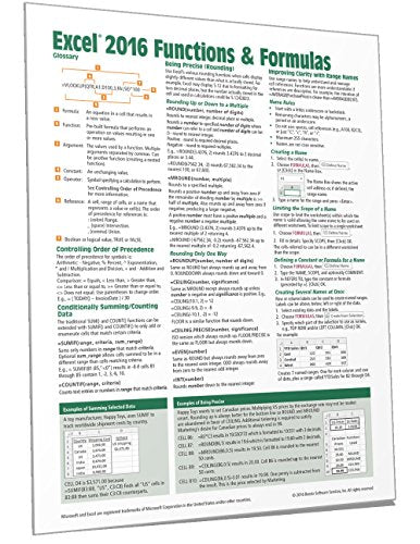Microsoft Excel 2016 Functions & Formulas Quick Reference Card - Windows Version (4-page Cheat Sheet focusing on examples and context for ... functions and formulas - Laminated Guide)