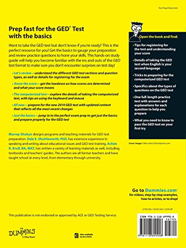 GED Test For Dummies, Quick Prep Edition (For Dummies Series)