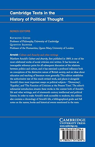Arnold: 'Culture and Anarchy' and Other Writings (Cambridge Texts in the History of Political Thought)