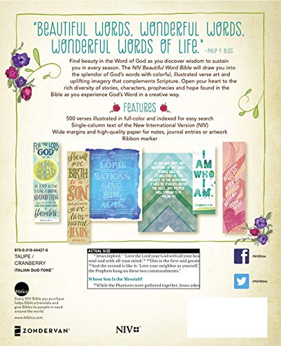 NIV, Beautiful Word Bible, Leathersoft, Tan/Pink: 500 Full-Color Illustrated Verses