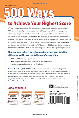 McGraw-Hill Education 500 Business Environment and Concepts Questions for the CPA Exam (Mcgraw-Hill Education 500 Questions)