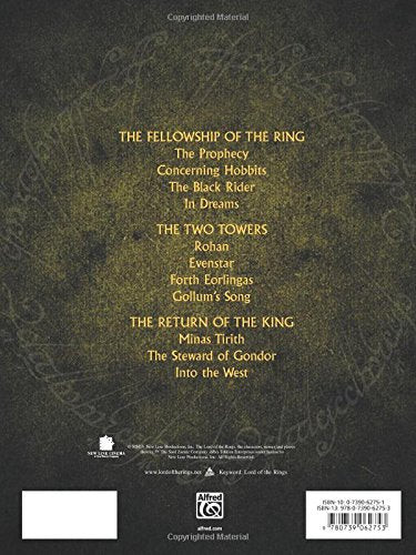 The Lord of the Rings Trilogy: Music from the Motion Pictures Arranged for Big Note Piano — back cover