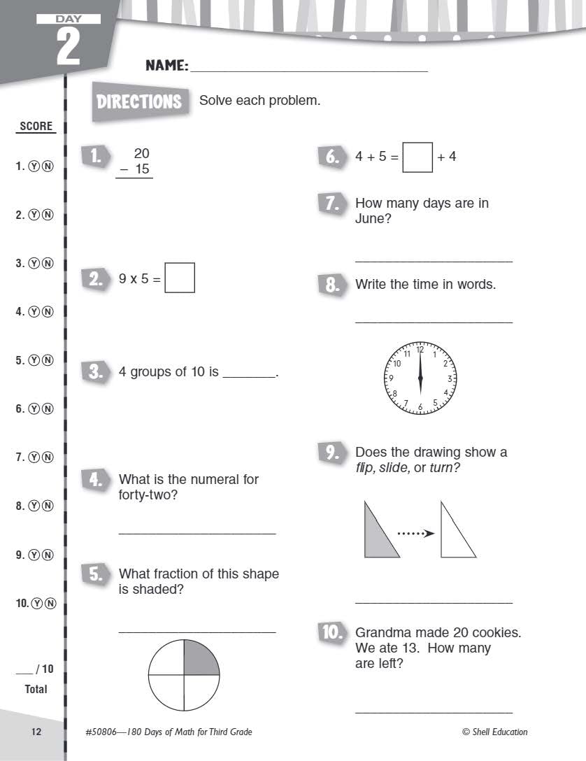 Shell Education 180 Days of Math for Third Grade (180 Days of Practice)