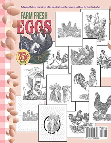 Chickens, Roosters and Hens coloring book for adults: Relaxation