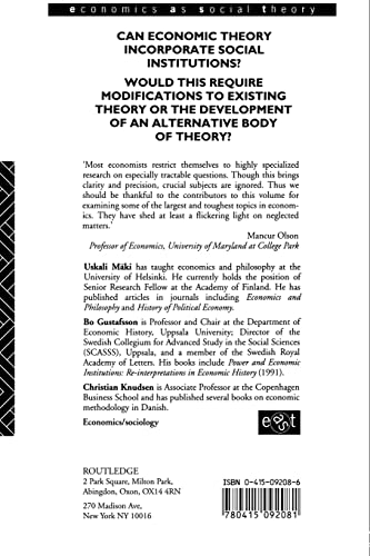 Rationality, Institutions and Economic Methodology (Economics as Social Theory)