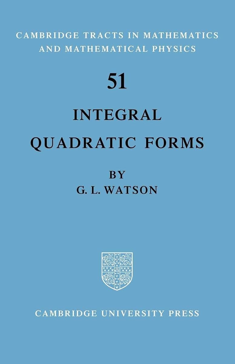 Integral Quadratic Forms (Cambridge Tracts in Mathematics, Series Number 51)