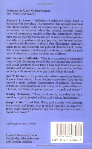 Exit, Voice, and Loyalty: Responses to Decline in Firms, Organizations, and States — back cover