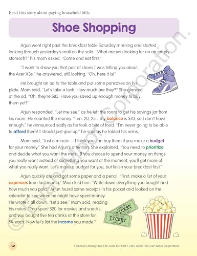Evan-Moor Financial Literacy and Life Skills for Kids, Ages 10-11, Advanced Money Skills Workbook, Earning, Saving, Spending, and Using Credit Cards, Real-World Lessons and Activities