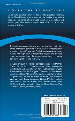 Great Short Poems: Selections by Shakespeare, Burns, Wordsworth, Shelley, Whitman, Dickinson, Frost, Dunbar and many more (Dover Thrift Editions: Poetry) — back cover