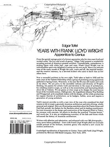 Years with Frank Lloyd Wright: Apprentice to Genius (Dover Architecture) — back cover