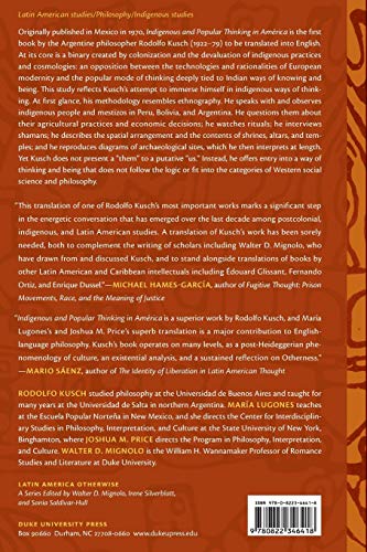 Indigenous and Popular Thinking in Amrica (Latin America Otherwise) — back cover