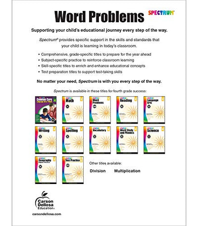 Spectrum Word Problems 4th Grade Math Workbooks, Geometry, Algebra Prep, Fractions, Decimals, Probability, Money, and More Mathematics, Classroom or Homeschool Curriculum
