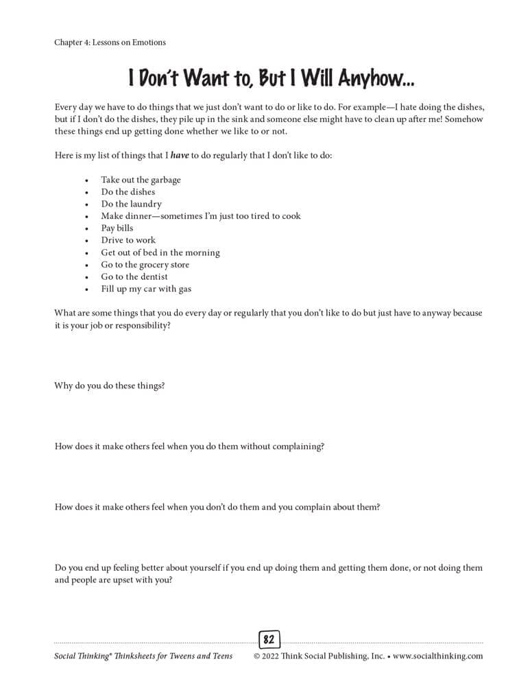 Social Thinking Worksheets for Tweens and Teens Learning to