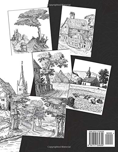 The Village - Vintage Style Coloring Book: Rural Landscapes, Old Rusty Houses to Color - Romantic Antique Sketches