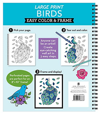 Large Print Easy Color & Frame - Birds (Stress Free Coloring Book)