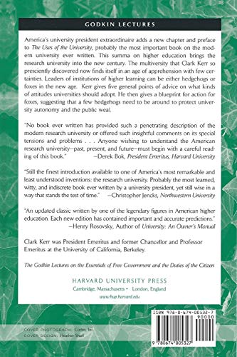 The Uses of the University: Fifth Edition (The Godkin Lectures on the Essentials of Free Government and the Duties of the Citizen) — back cover