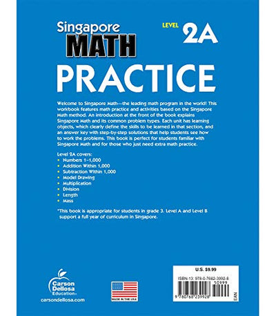 Singapore Math Practice Workbook-Level 2A Grade 3 Math Book, Adding and Subtracting Within 1,000, Multiplying, Dividing, Measuring Length and Mass (128 pgs)