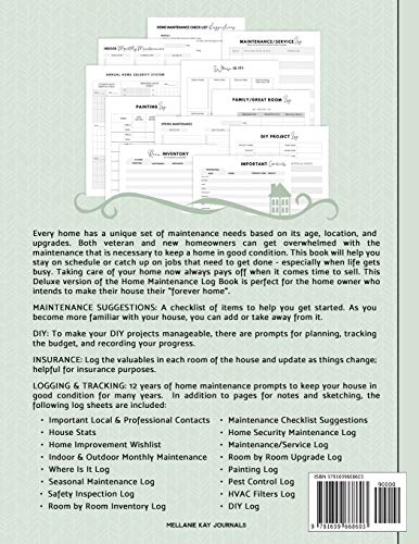 Deluxe Home Maintenance Log Book: Organize, Schedule, Journal, Planner for Home Maintenance, Repairs and Upgrades 12 Years of Record Keeping, ... Monthly DIY Projects Inventory Forever Home