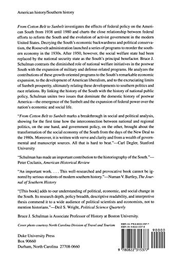 From Cotton Belt to Sunbelt: Federal Policy, Economic Development, and the Transformation of the South 1938-1980 — back cover