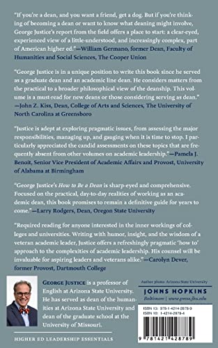 How to Be a Dean (Higher Ed Leadership Essentials) — back cover