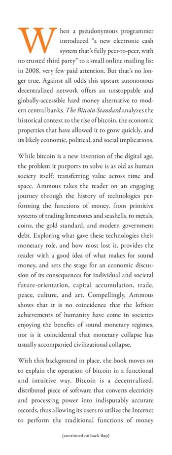 The Bitcoin Standard: The Decentralized Alternative to Central Banking — back cover