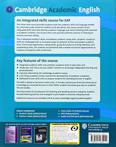 Cambridge Academic English C1 Advanced Student's Book: An Integrated Skills Course for EAP (Cambridge Academic English Course) — back cover