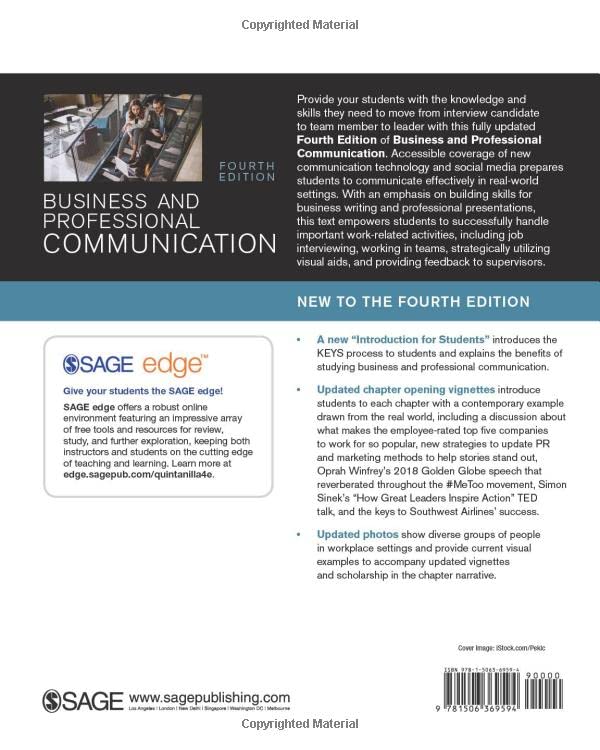 Business and Professional Communication: KEYS for Workplace Excellence — back cover