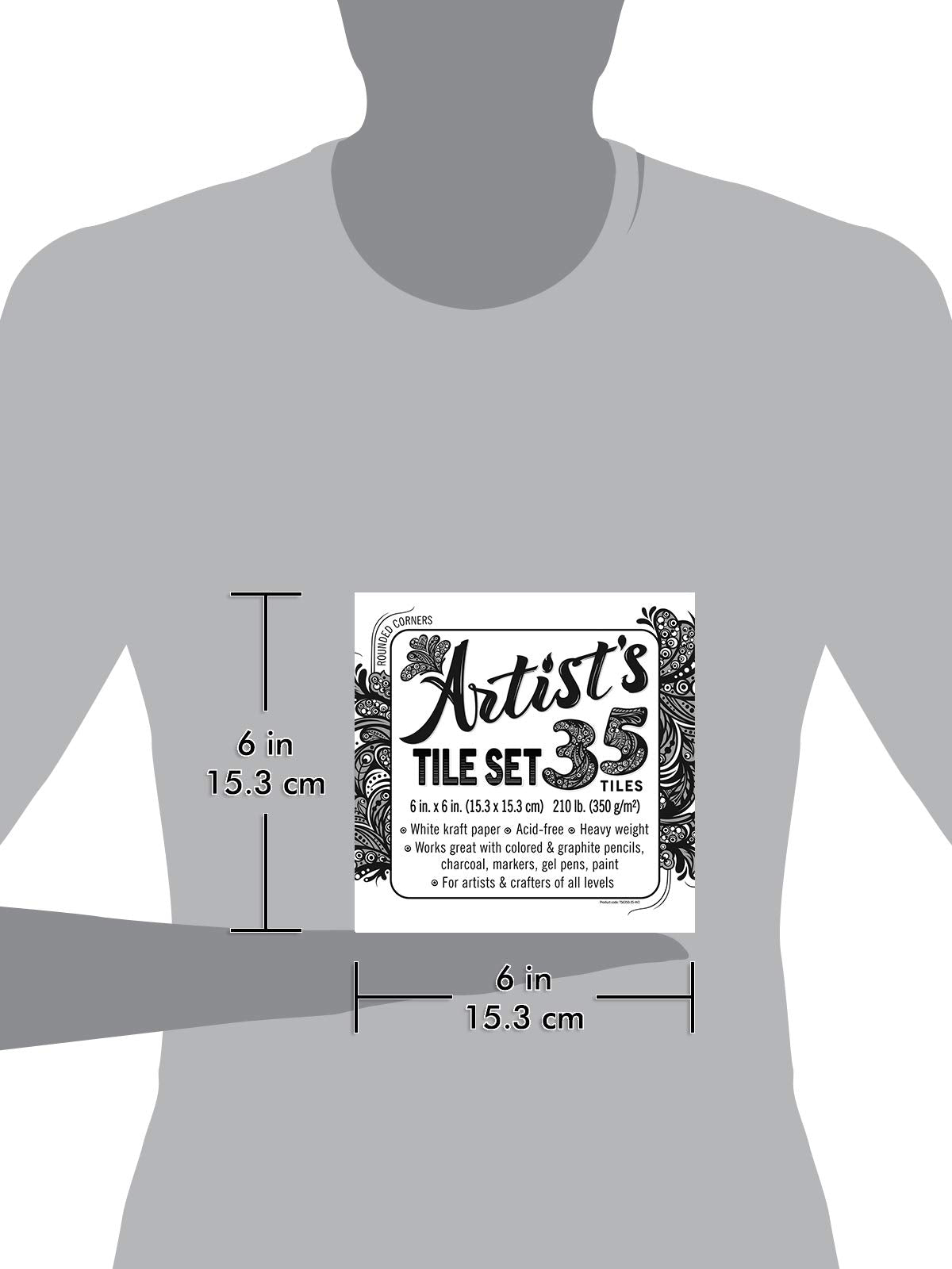 Artist's Tile Set: White Thick 210 lb Paper, 17 pt, 6x6 inches. Pack of 35 Square Sheets. Heavyweight Paper for tangles, Patterns, Mandalas and Miniature Drawings. Blank Index Flash Note Cards