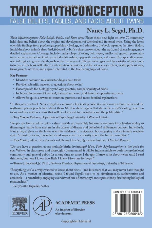 Twin Mythconceptions: False Beliefs, Fables, and Facts about Twins — back cover